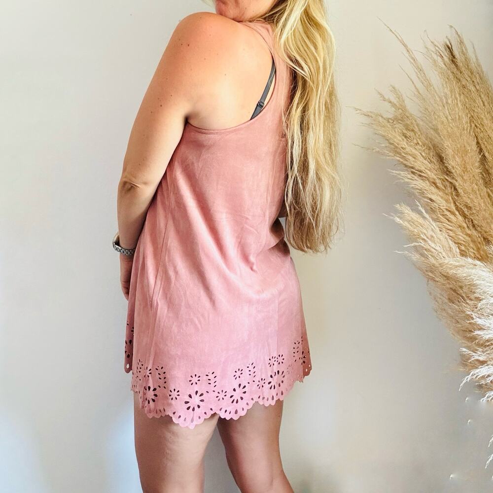 VINTAGE CRANE Y2K 90s Blush Pink Floral Tank Top Sleeveless $78 Mini Dress S - Picture 4 of 14